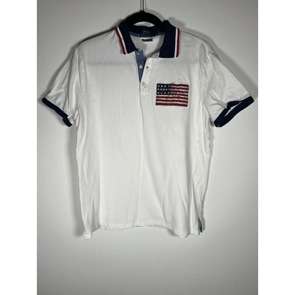 Polo Ralph Lauren red white blue flag graphic polo slim fit L preppy 4th of July